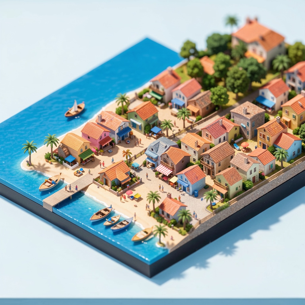 seaside village · isometric diorama