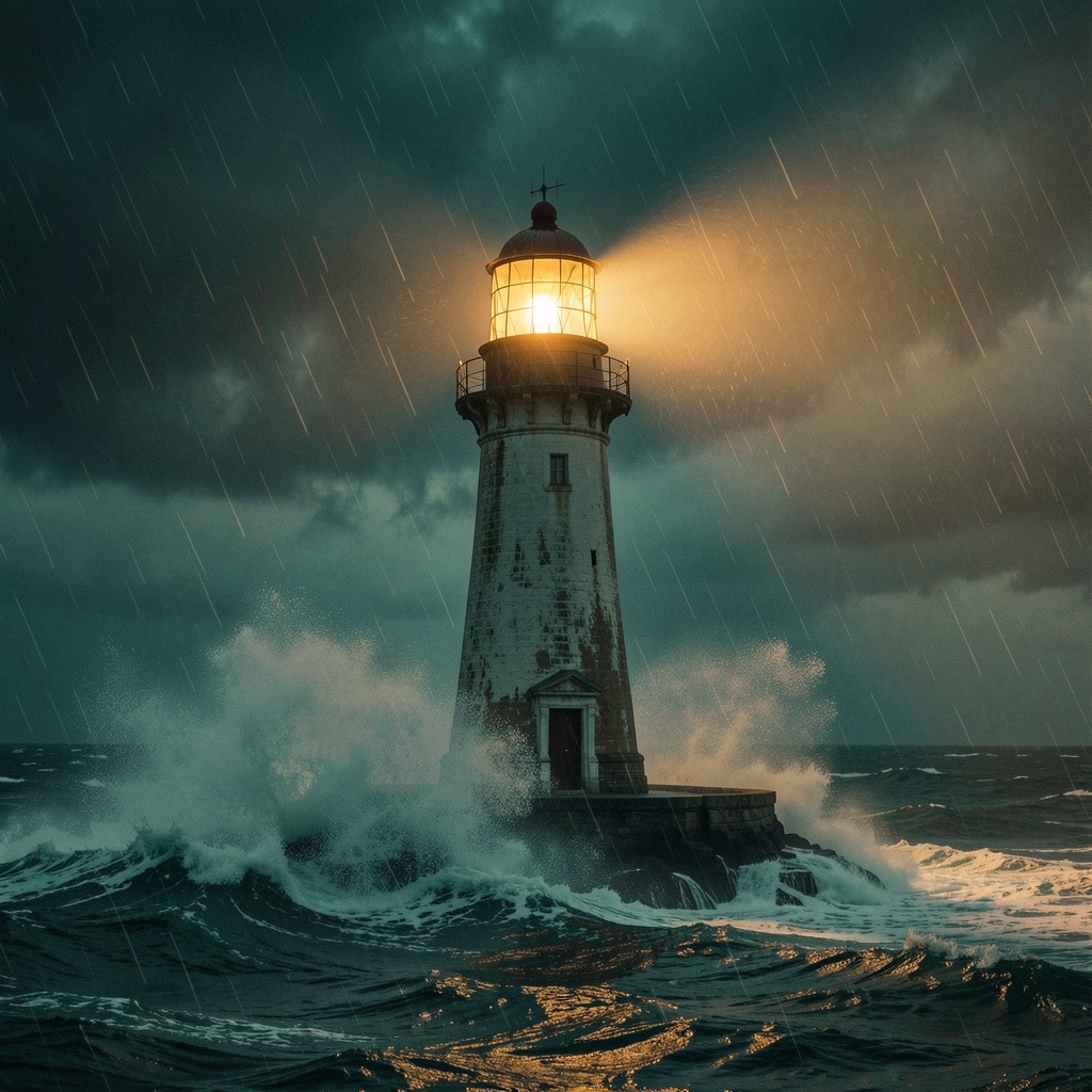 lighthouse in a storm · cinematic