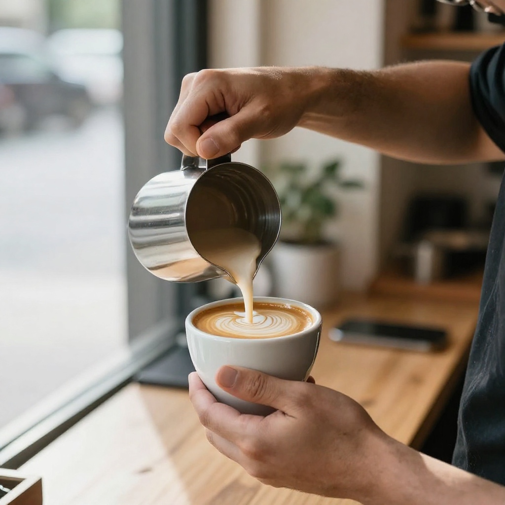 barista pouring latte art · photoreal